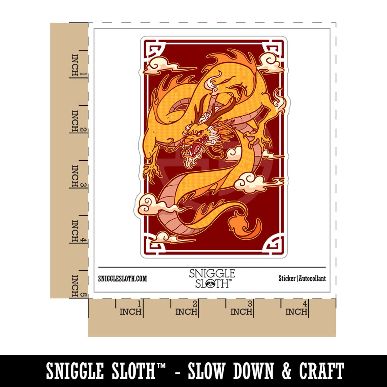 Water Bottle Sticker Set Gold Chinese Dragon Symbol of Power Prosperity Cute Waterproof Vinyl Stickers Pack Decal, Skateboard, Laptop, Car, Window, Bumper - 5 Pack